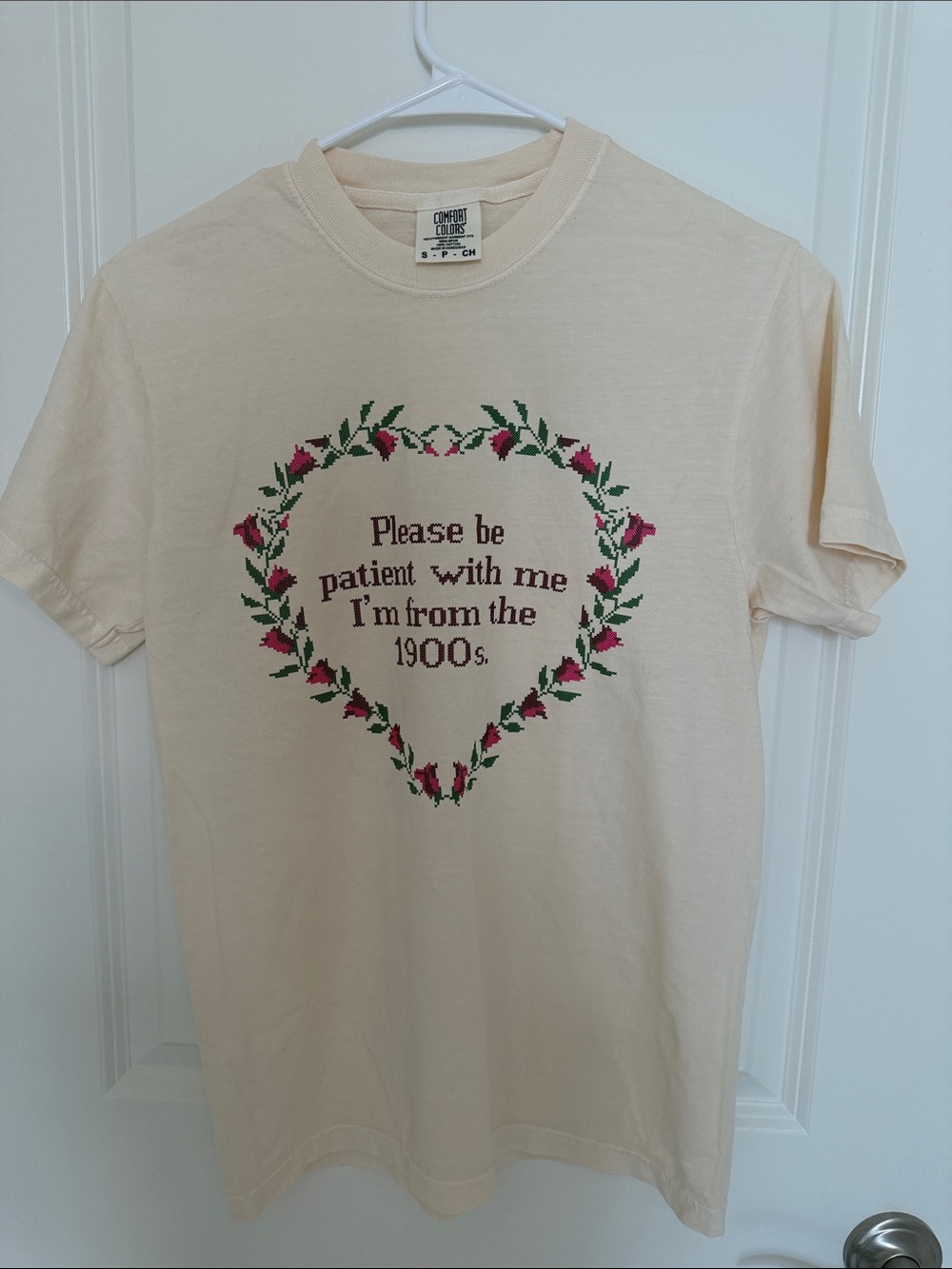 Comfort Colors Cream Short Sleeve Tee with Rose Heart Graphic